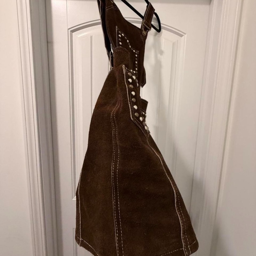 REVOLVE Understated Leather Brown Suede Studded Short Overalls Small - Picture 3 of 7